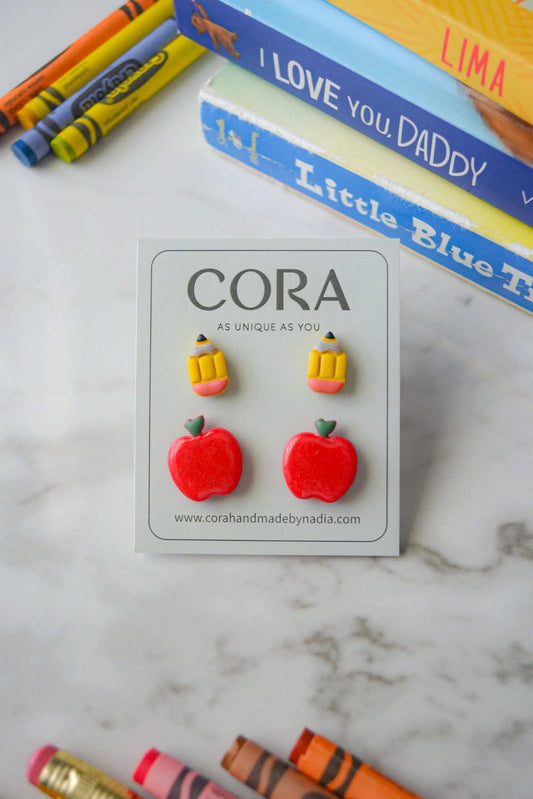 Apple & Pencil Mini Stud